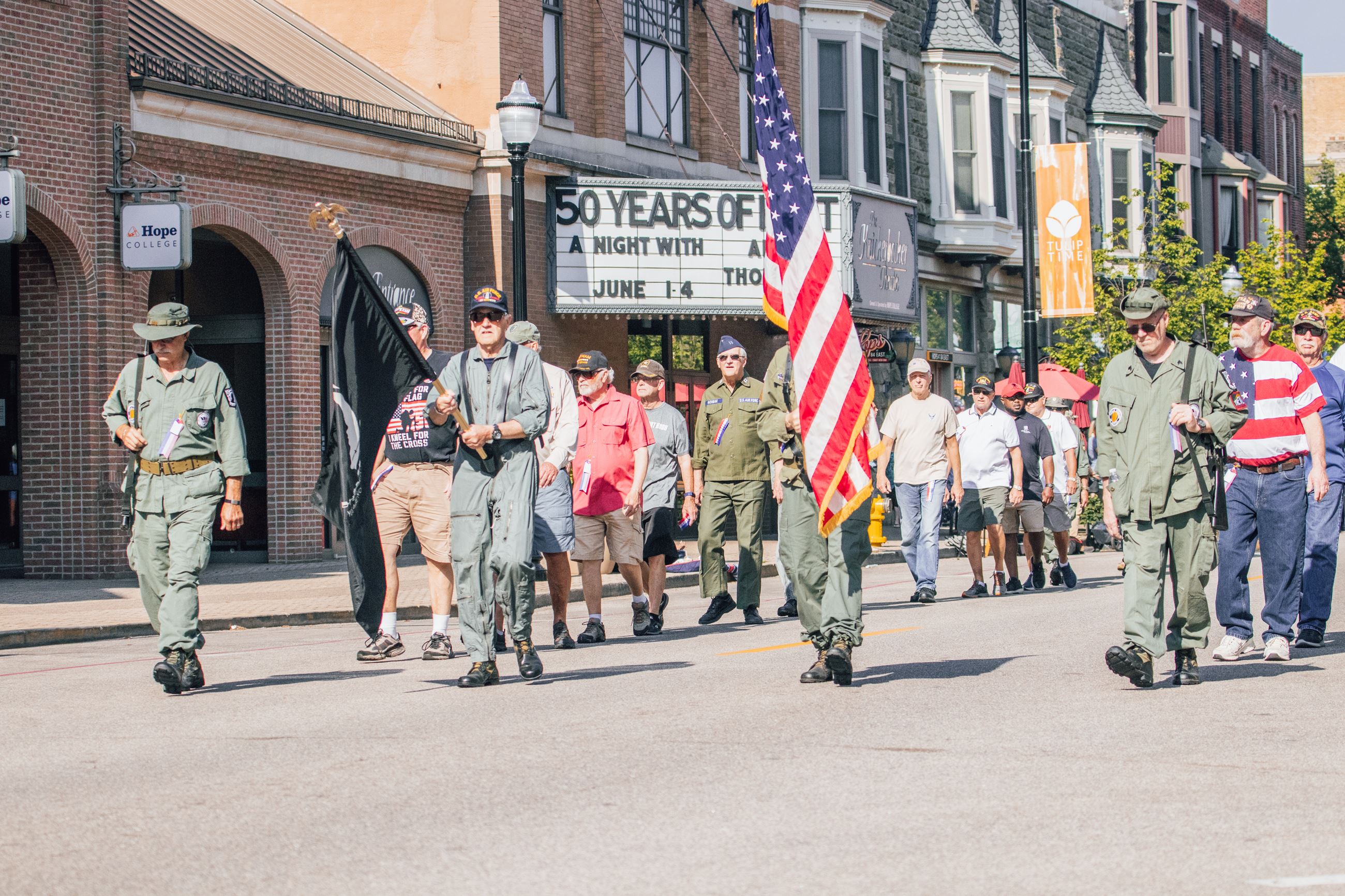 Veterans marching in Downtown Holland during Memorial Day Parade