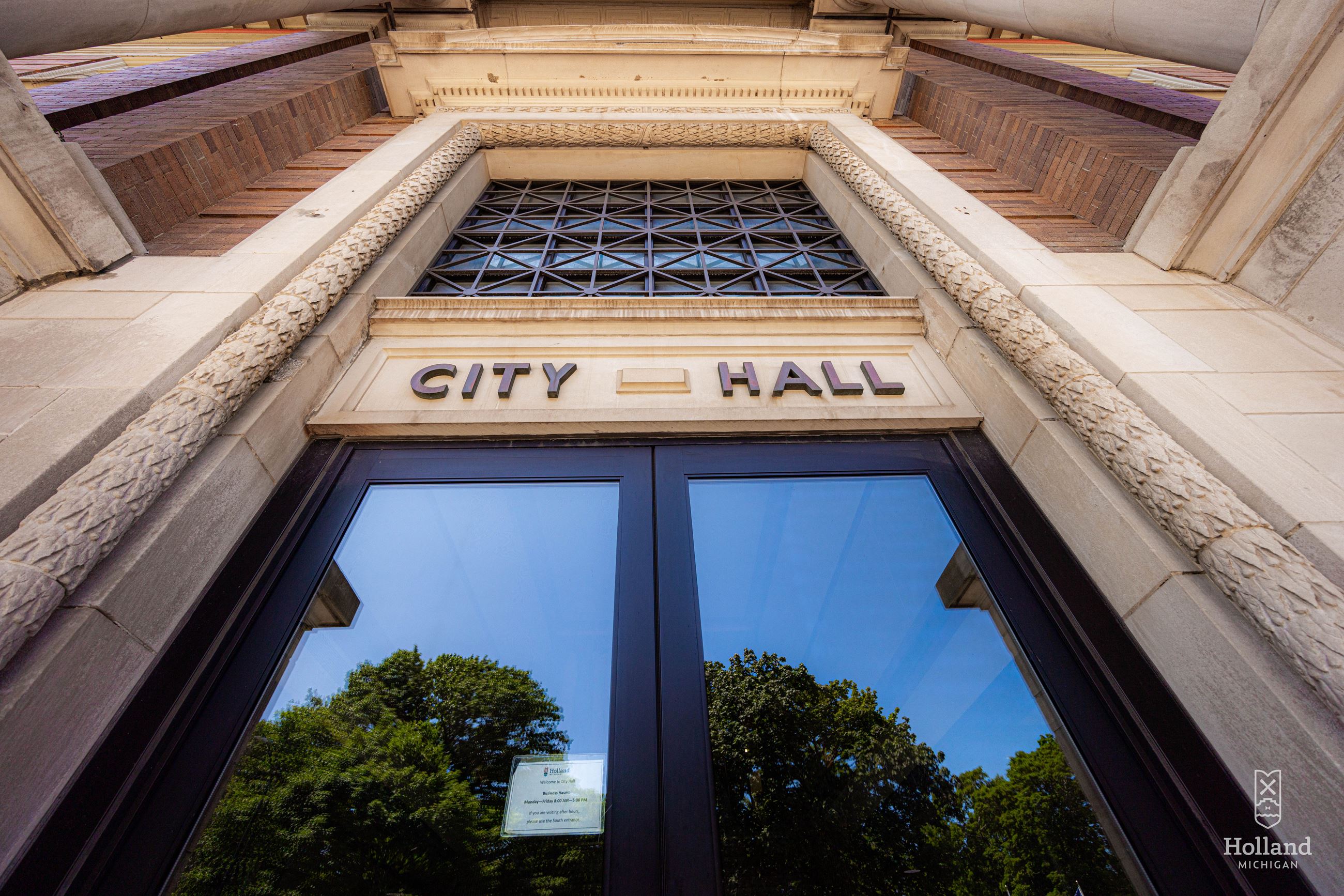 Glass Doors of Holland City Hall Building