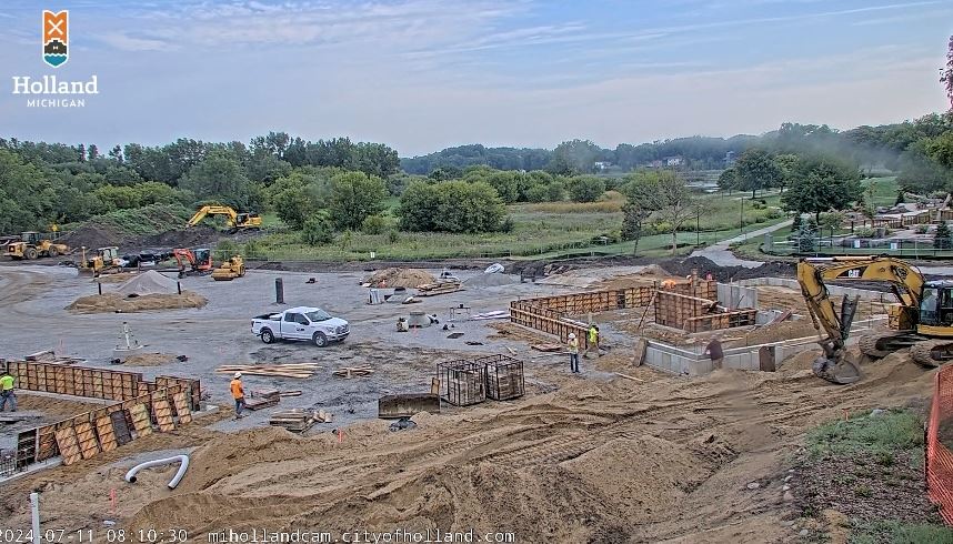 Large construction area, with beginning of a building foundation