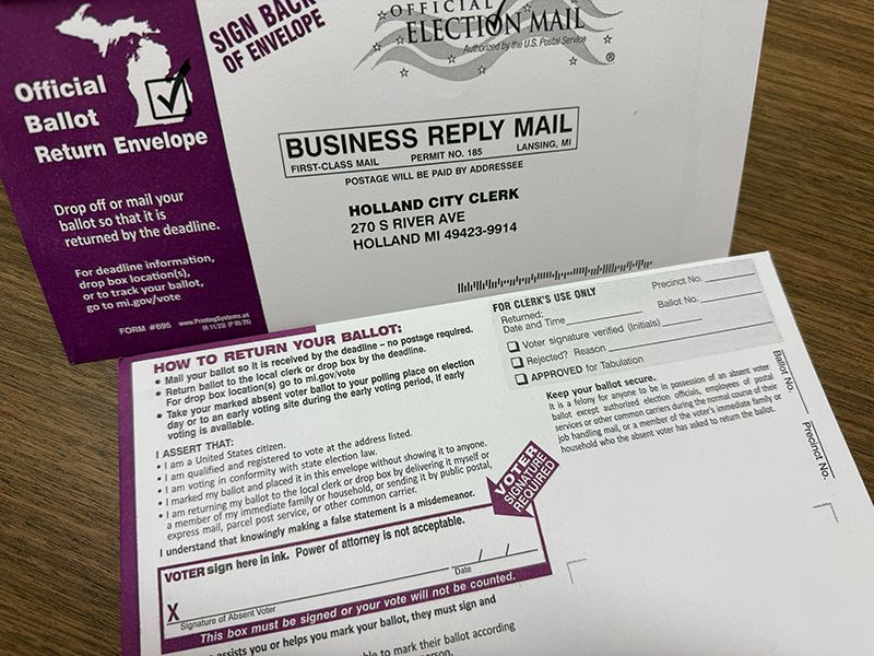 City of Holland voter ballot envelope, front and back