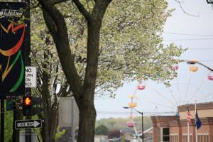 Ferris Wheel in the Background of a Main Street