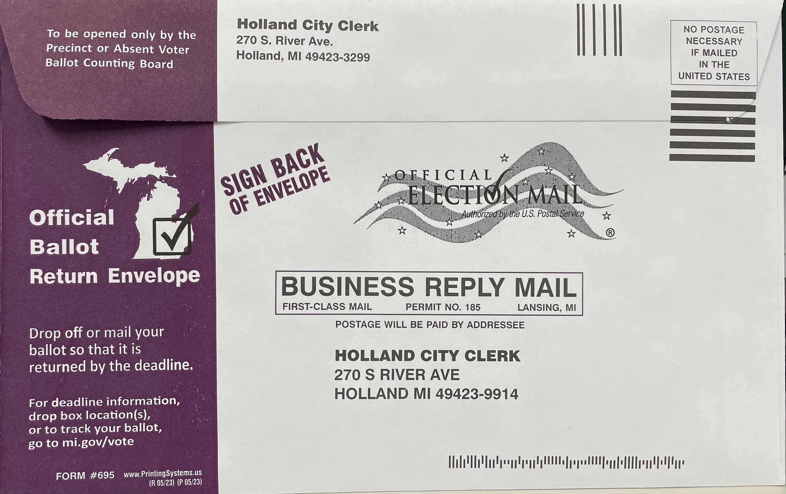 AV ballot return envelope
